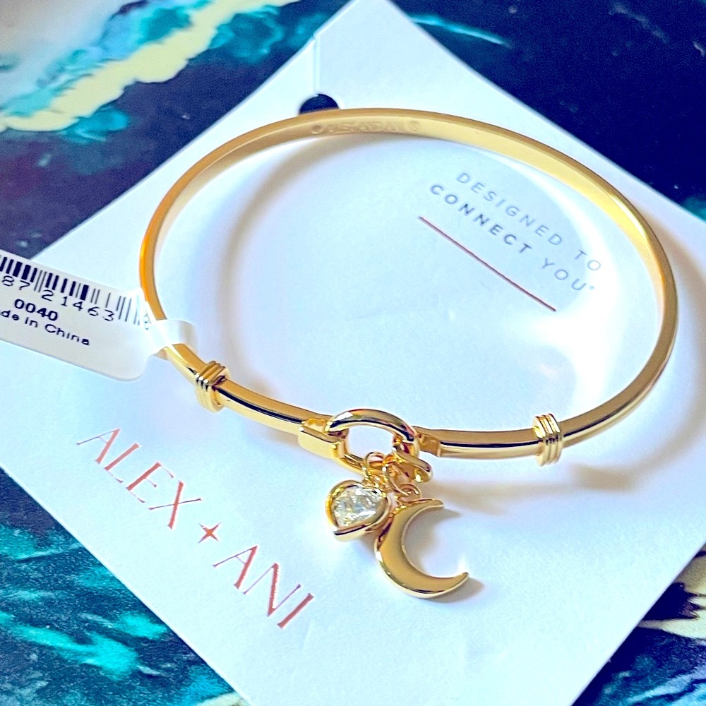 NWT Alex and Ani Gold Crescent Moon Duo Clip Bangle